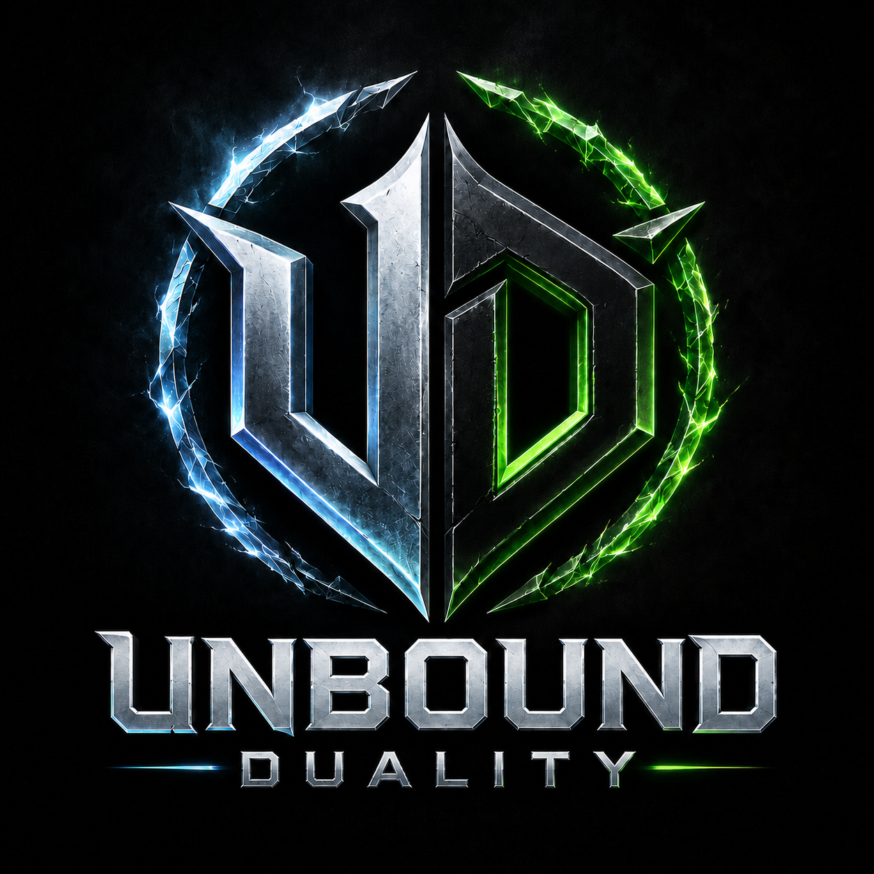 Unbound Duality metallic cyan and green emblem